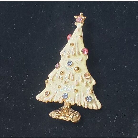 WINTER WHITE CHRISTMAS TREE BROOCH PIN - Picture 2 of 8